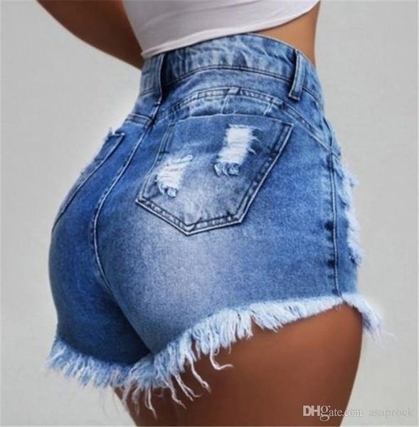 

slim cowboy women shorts high waist broken holes jeans fashion tassel cowboy shorts jeans female skinny pants, Blue