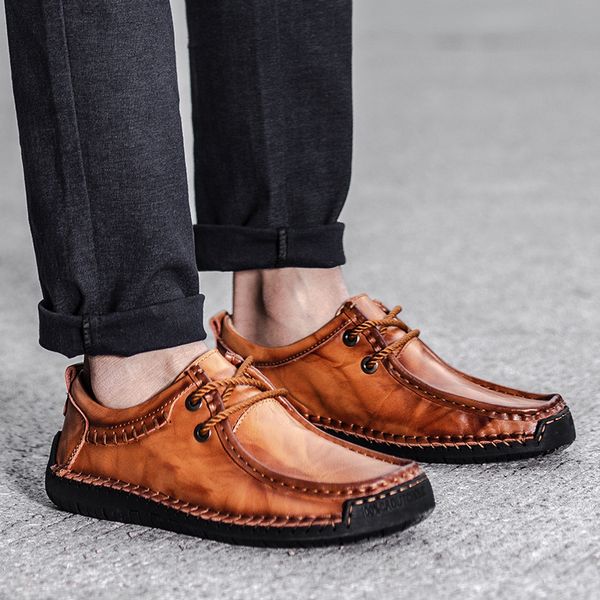 

comfortable new arrival men casual shoes loafers men shoes genuine leather for flats large size 38-48, Black