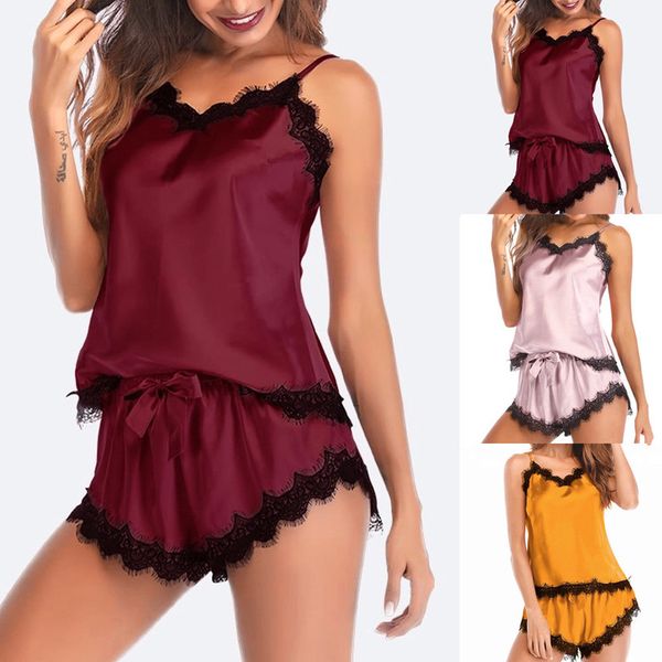 

women pajamas satin sleepwear pijama silk home wear lace home clothing sleep lounge pyjama femme dropshipping s-xl, Black;red