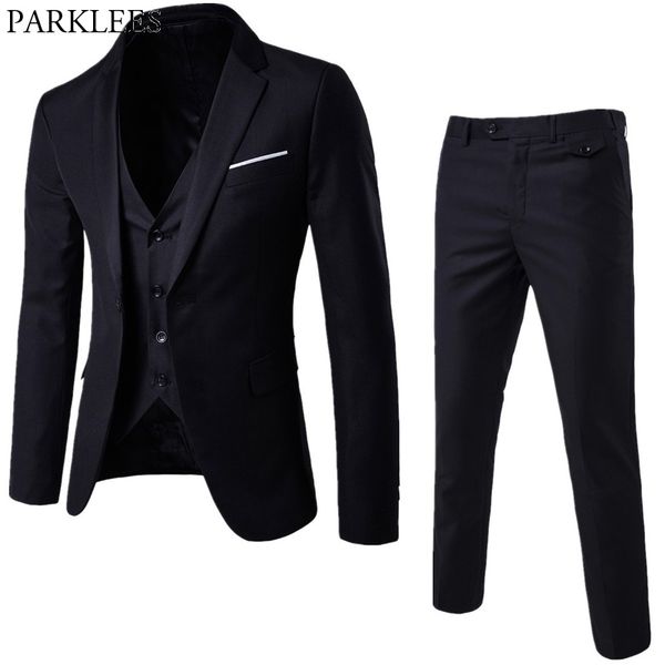 

jacket+pants+vest) black suit men 2018 spring new 3 piece suit mens slim fit wedding business suits tuxedo costume homme, White;black