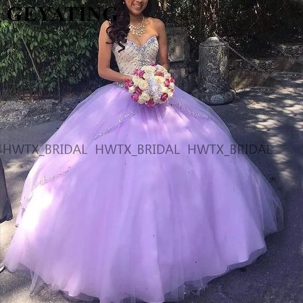 

lilac ball gown prom dresses 2019 sweetheart corset beading tulle long puffy sweet 16 prom dress girl vestidos de 15 custom made, White;black