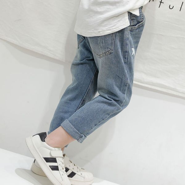 

toddler boys jeans autumn print stars boy clothes denim pants elastic waist children trousers kids girls jeans, Blue