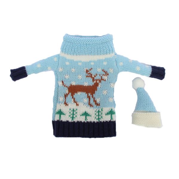 

2pcs christmas decoration red wine bottle covers clothes with hats for home dinner party or gift (elk