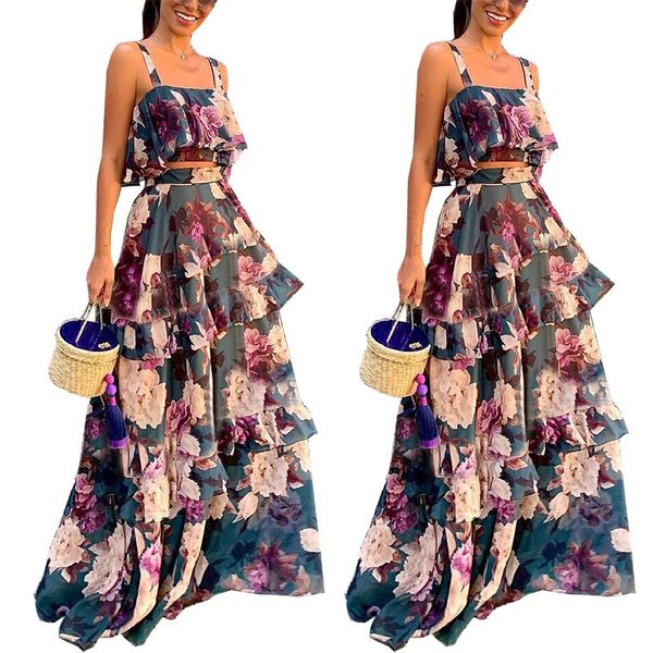 

beach wear two-piece print summer chiffon long skirt beach dresses robe plage bathing suit cover ups pareo swimsuits, Blue;gray