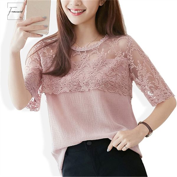 

chiffon summer blouse women blouses shirt half sleeve womens solid casual elegant female lace feminina blusa 676f 30, White