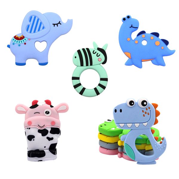 

bpa silicone teethers safe baby glove teether toy kids cute animal dinosaur infant diy ring teether silicone chew charms
