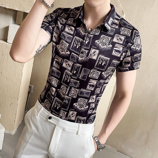 

2020 summer models european and american tide brand casual plaid short-sleeved shirt non-iron anti-wrinkle trend shirt men's shirt, White;black