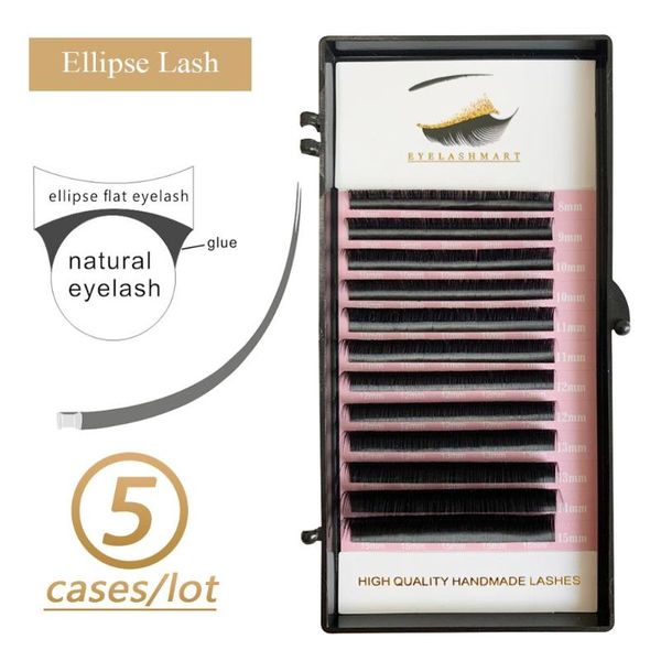 

5 case flat eyelash extensions individual mink ellipse flat lash split tips wholesale quality