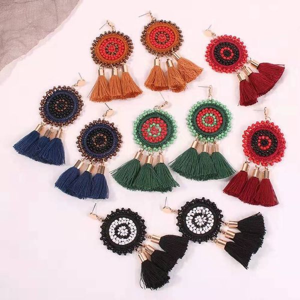 

wholesale-style vintage fringe dangle earrings for women luxury designer colorful beads dangling earrings tassel beaded earring jewerly gift, Silver