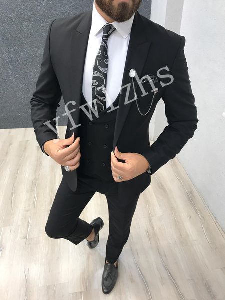 

handsome groomsmen peak lapel groom tuxedos mens wedding dress man jacket blazer prom dinner 3 piece suit(jacket+pants+tie+vest) b488, Black;gray