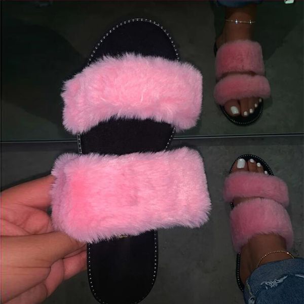 

slippers mcckle women's ladies bling crystal summer shoes women slip on fur plush woman outdoor casual female slides 2021, Black