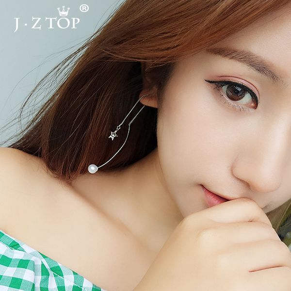 

jzimitation pearl five pointed star tassel stud earrings woman multi layer elegant long pentagram ear line jewelry gifts, Golden;silver