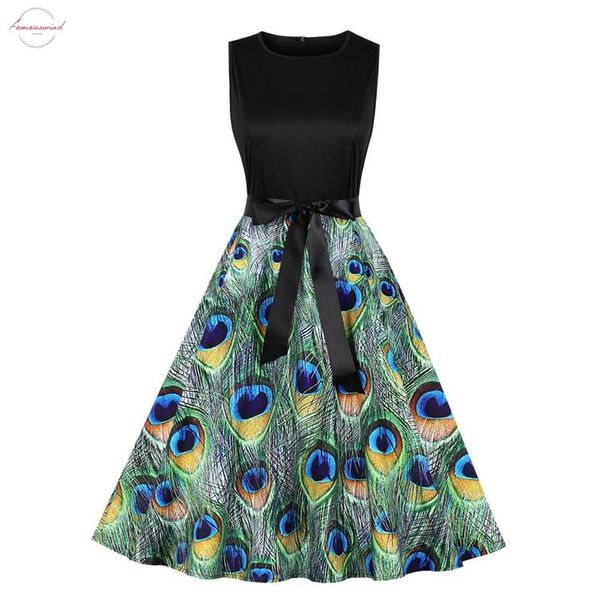 

женское платье хлопок павлинье перо узор винтажная империя цветочный o образным вырезом линия благородный тренд элегантное летнее короткое п, Black;gray