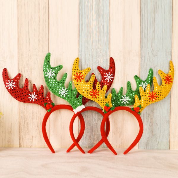 

1pc christmas decorations red/yellow/green antler hair hoop adults child kids girl headwears festival party ornaments supplies