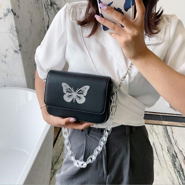 

woman bags 2020 new acrylic transparent thick chain small square bag reflective butterfly single shoulder messenger bag
