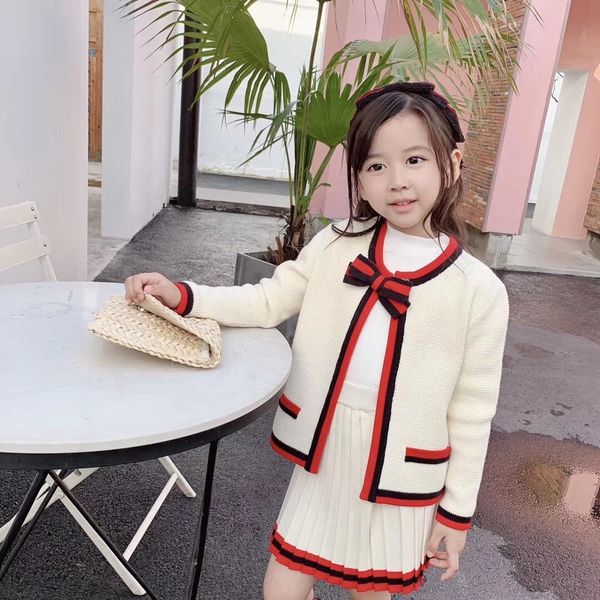 

2019 новое прибытие малыш девушки комплект одежды kintted пальто + юбка 2 шт. принцесса elegent бренд девушки одежда 3 4 6 8 10 12y t200414, White