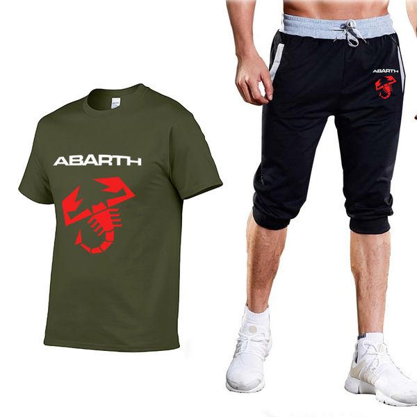 

fashion summer men's t-shirt abarth car logo printing casual short sleeve round neck cotton men's t-shirt+pants 2 piece suit, Gray