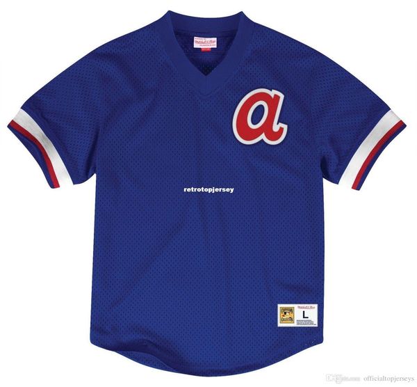 

atlanta mitchell & ness blue men's "team win" mesh jersey shirt, Black;blue
