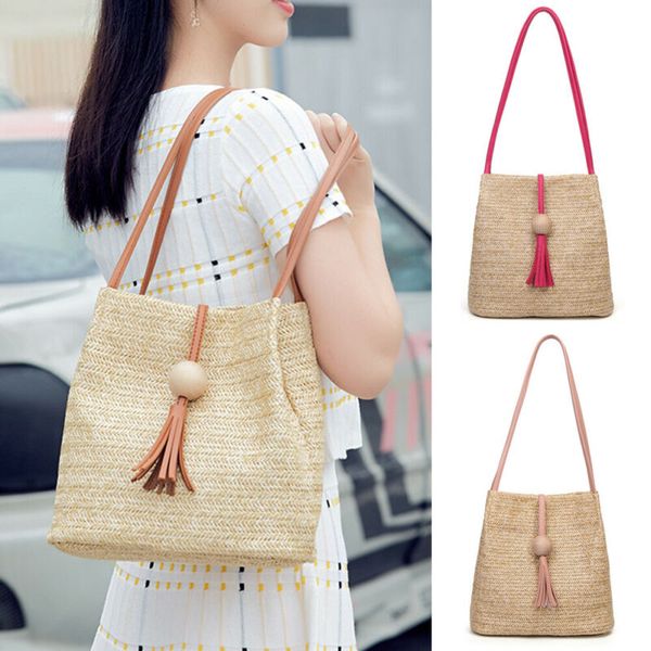 

women summer beach tote bag ladies casual holiday wicker straw rattan bags