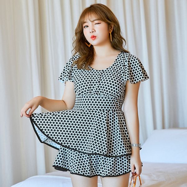 

large size female fat mm200 jin spring umbrella meat slim split conservative loose fat big chest swimsuit swimsuit outfit, White;black