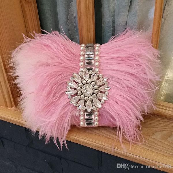 

new fashion rhinestone evening bag ostrich feather bag diagonal shoulder chain women's bags