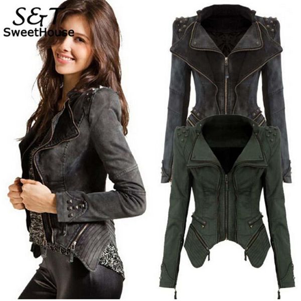 

jacket for women coat power sharp studded shoulder veste femme notched lapel denim jeans jacket tuxedo coat jackets, Black;brown