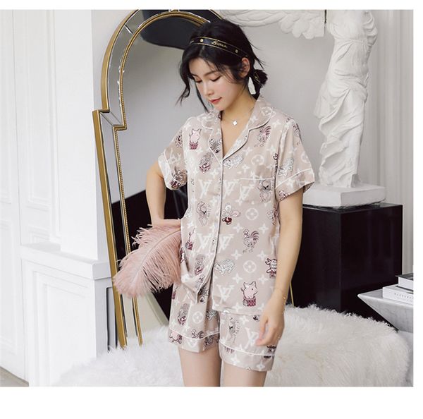 

Summer Designer Female Pajama Sets Sexy Womens Turn Down Collar Underwear Fashion Womens Digital Printed Nightgowns