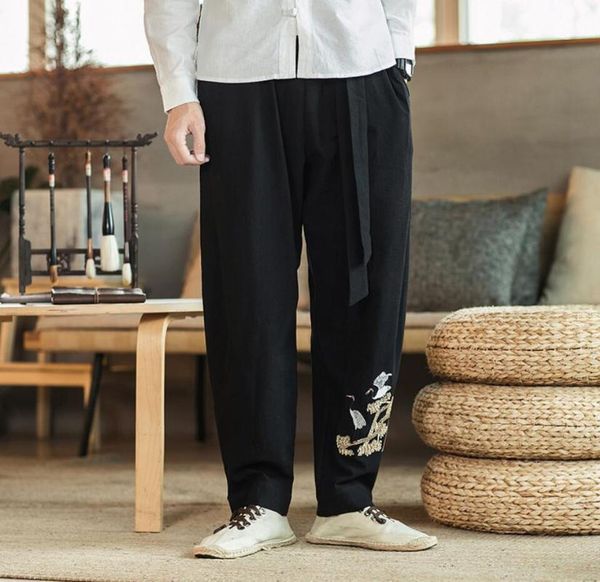 

sinicism store men embroidery chinese style harem pants mens spring loose trousers male oversize vintage casual pants, Black