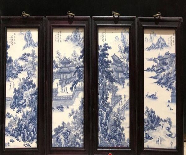 

фарфоровая тарелка картина висит экран картины четыре экрана из массива дерева современной гостиной декоративной живописи китайского стиля ф