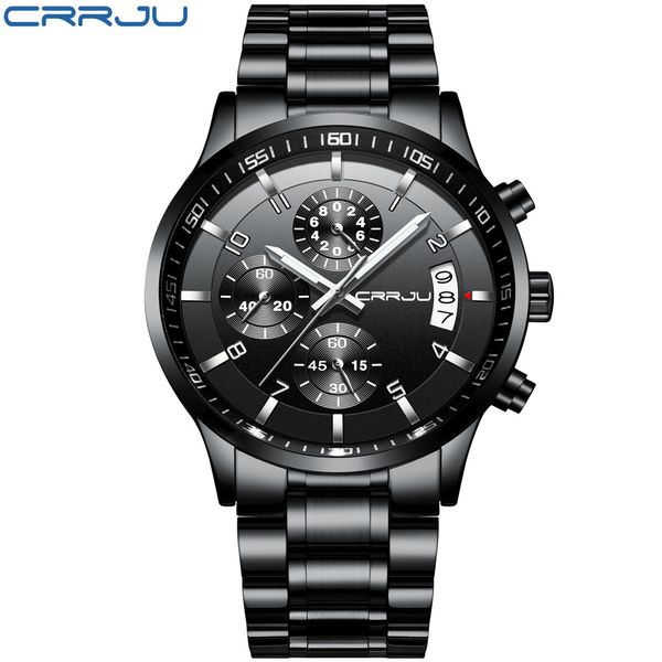 

crrju brand men chronograph luxury waterproof watches,fashion black business stainless steel clock for men relogio masculino, Slivery;brown