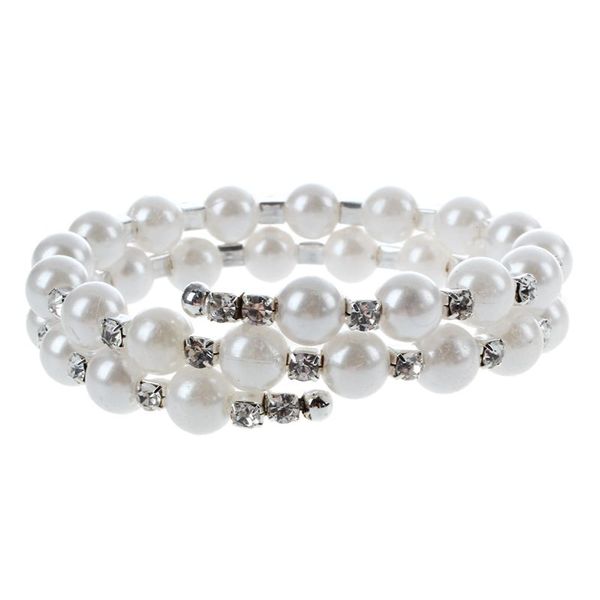 

ladies gift pearl bracelet with crystal rhinestone white 2 strand, Black