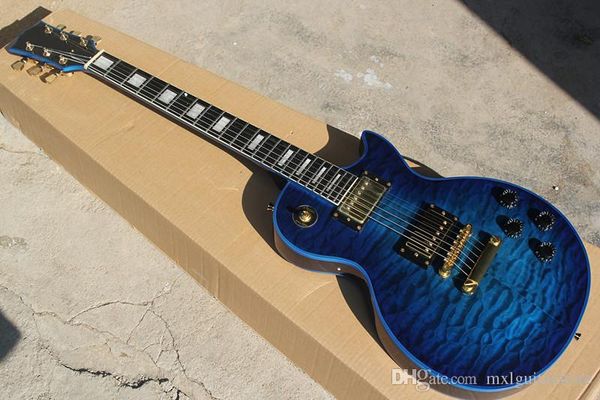 

Factory cu tom blue electric guitar with gold hardware ro ewood fretboard blue binding offer cu tomized