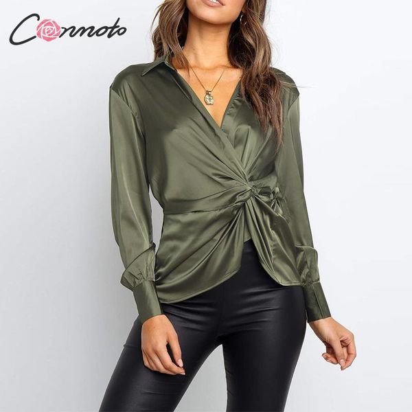 

conmoto green autumn winter 2019 blouse women wrap satin bow blouse shirts vintage high fashion club mujer blusas, White