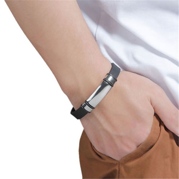 

fashion stainless steel & silicone bracelets silver blank trendy jewelry men friends lovers gifts 22cm(8 5/8") long, 1 piece, Golden;silver