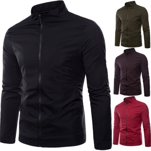 

новые твердые куртки для мужчин весной и осенью light slim fit жакет с карманами basic stand collar ветровка, Black;brown