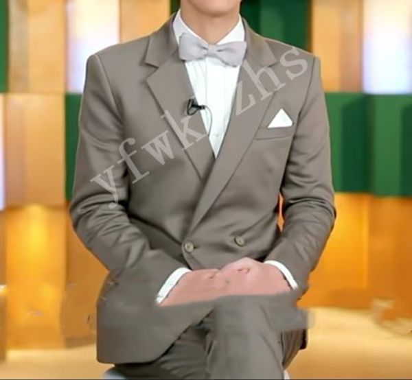 

handsome double-breasted groomsmen notch lapel groom tuxedos men suits wedding/prom/dinner man blazer(jacket+pants+tie) b186, Black;gray