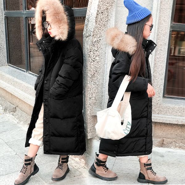 

hssczl girls duck down jackets 2019 new boy winter thick long big girl outerwear overcoat detachable hat children clothing 7-14y, Blue;gray