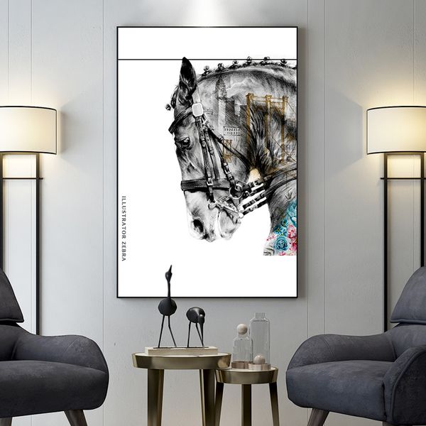 

nordic style canvas painting abstract architecture horse vintage prints poster wall art home decor living room modular pictures