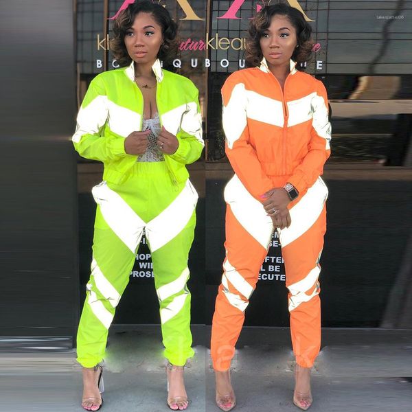 

костюмы моды стенд воротник молния coat 2pcs street style женская двухкусочный наборы светоотражающие womens конструктора, Gray