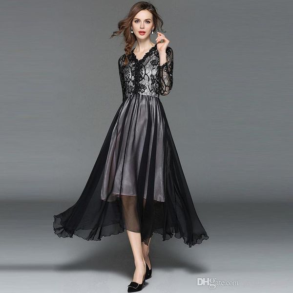Acheter Maxi Robe Imprimé Floral Pour Femme Robes Irrégulières Femmes Partie Robe De Bal En Dentelle Manches Longues Slim Fit élégante Petite Robe