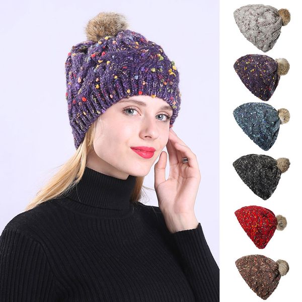 

fashion women cap fur pompon fluffy knit hedging head baggy warm hat skullies crochet winter ski beanie slouchy caps 10dec 18