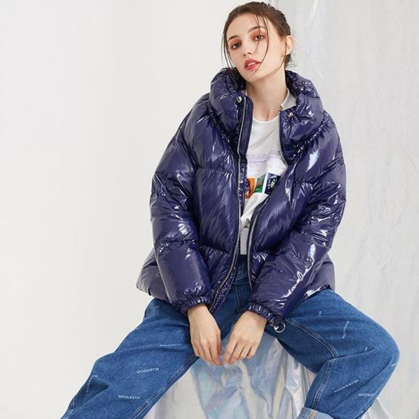 

oversize thick warm down jacket female bread style fluffy white duck down coats winter warm high flower collar coat f81, Black