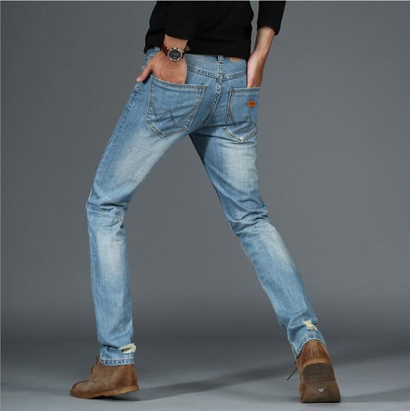 

2019 summer vintage straight zipper pants mens clothing jeans slim fit styles fashion hip hop designer leather causal, Blue