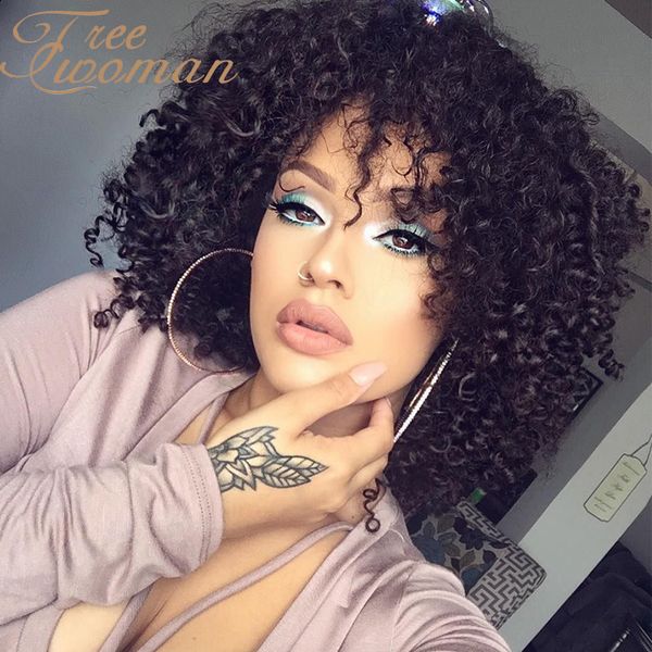

oman 14inches black afro kinky curly wigs for black women high temperature synthetic wigs medium long cosplay daily hair
