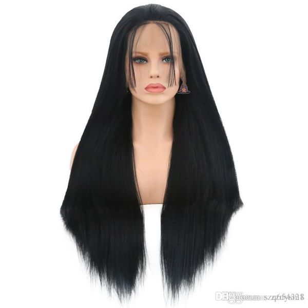 

synthetic lace front wigs for black women yaki straight long 26inch 65cm afro lace wig baby hair heat resistant
