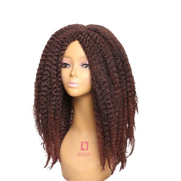 

long marley braiding hair wig for black women ombre brown afro kinky curly synthetic wig high temperature fiber