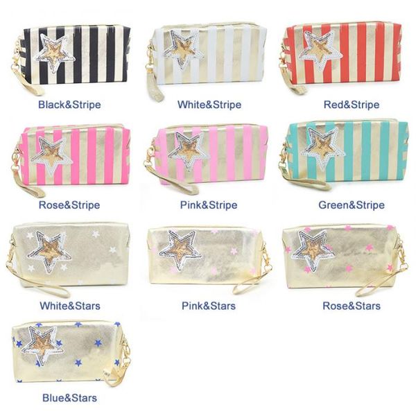 

1 pcs women portable cosmetic bag glitter stripe makeup bags sequin star storage travel bag fa$3