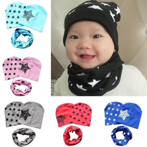 

зазор осень зима шапка мода звезды шаблон хлопок детские шапочки и шарф набор детская шапочка, White