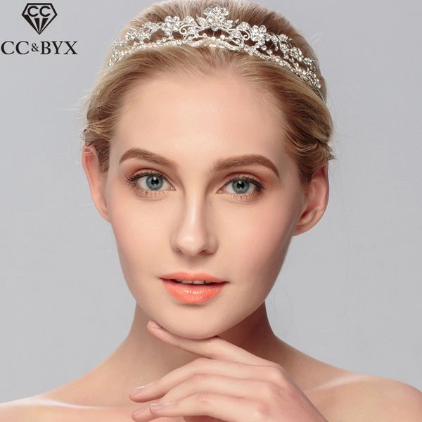 

cc tiaras and crwons hairbands cubic zircon crystal party engagement wedding hair accessories for bridal simple jewelry hx068, Golden;white