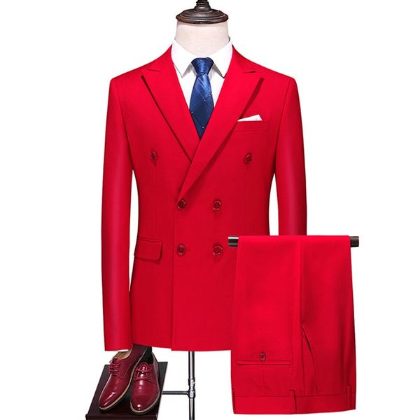 Red Men Abotoamento Groomsmen pico lapela do noivo Smoking Hot Ternos de casamento / Prom / Jantar melhor homem Blazer (jaqueta + calça + Vest)